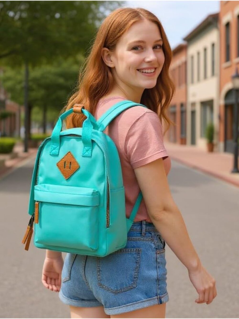 Canvas Mini Backpack Daypack Rucksack Solid Color Block School Travel - Picture 5 of 6